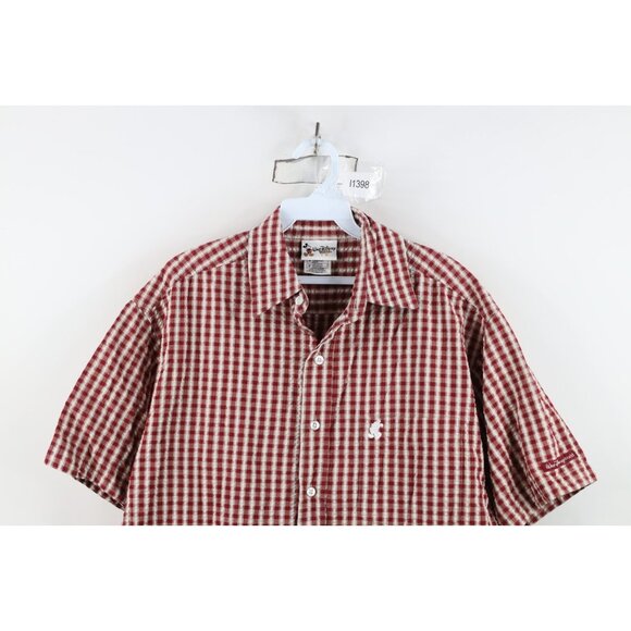 Vintage 90s Disney Mens M Mickey Mouse Seersucker Short Sleeve Button Down Shirt - Picture 2 of 12